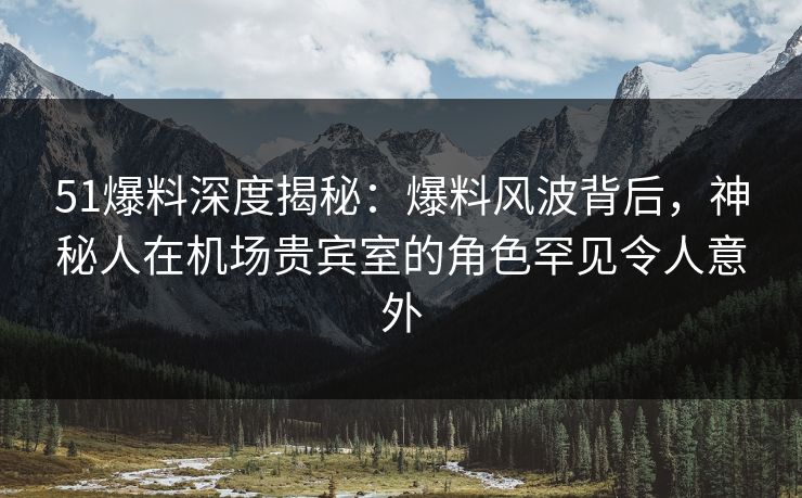 51爆料深度揭秘：爆料风波背后，神秘人在机场贵宾室的角色罕见令人意外