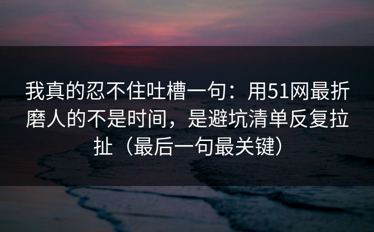 我真的忍不住吐槽一句：用51网最折磨人的不是时间，是避坑清单反复拉扯（最后一句最关键）